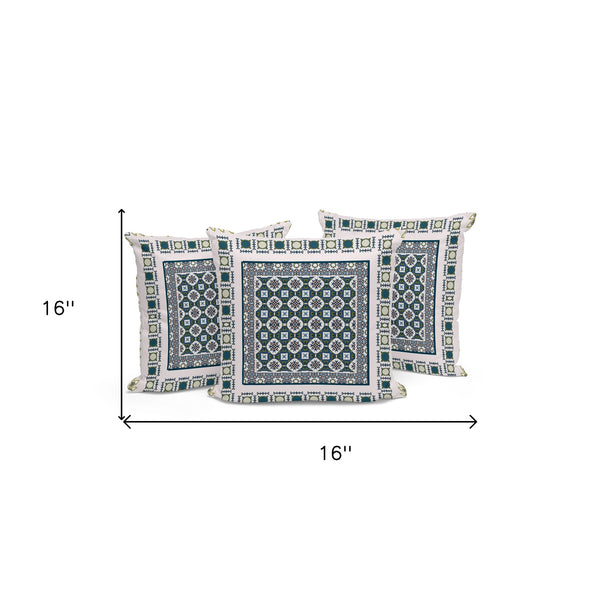 Homeroots Set Of Three 16" X 16" Green And White Botanical Indoor Outdoor Throw Pillow  Polyester 535951