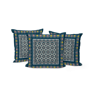 HomeRoots Set of Three 16" Coastal-Inspired Beige and Blue Botanical Throw Pillows for Home & Patio Decor 535952