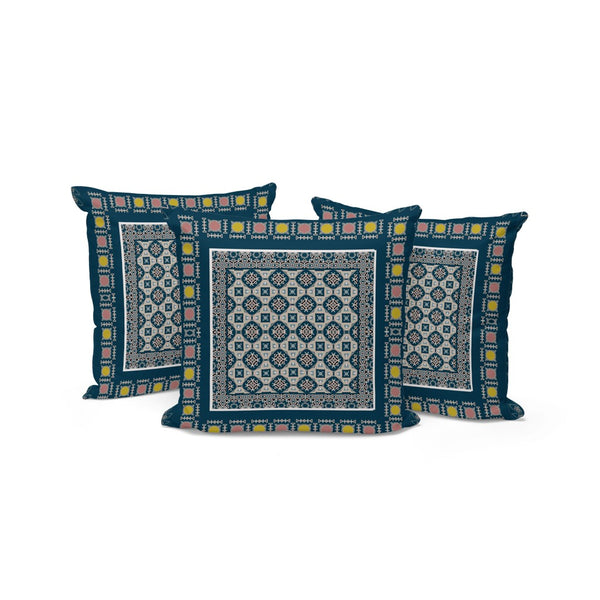 HomeRoots Set of Three 16" Coastal-Inspired Beige and Blue Botanical Throw Pillows for Home & Patio Decor 535952