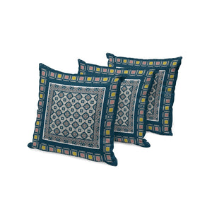 HomeRoots Set of Three 16" Coastal-Inspired Beige and Blue Botanical Throw Pillows for Home & Patio Decor 535952