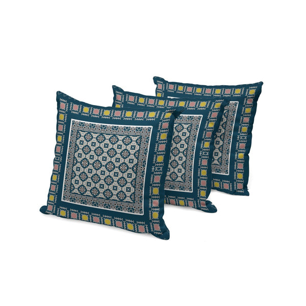HomeRoots Set of Three 16" Coastal-Inspired Beige and Blue Botanical Throw Pillows for Home & Patio Decor 535952