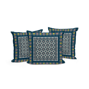 HomeRoots Set of Three 16" Coastal-Inspired Beige and Blue Botanical Throw Pillows for Home & Patio Decor 535952