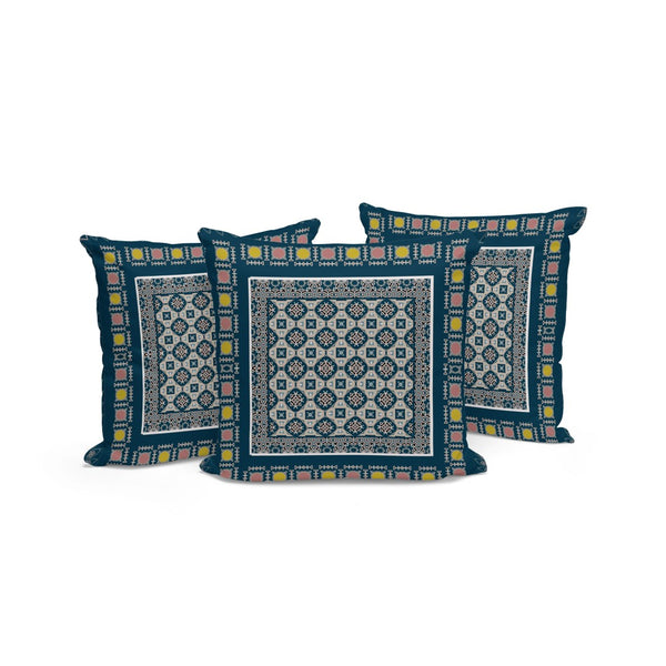 HomeRoots Set of Three 16" Coastal-Inspired Beige and Blue Botanical Throw Pillows for Home & Patio Decor 535952