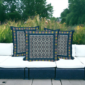 HomeRoots Set of Three 16" Coastal-Inspired Beige and Blue Botanical Throw Pillows for Home & Patio Decor 535952