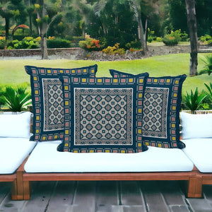 HomeRoots Set of Three 16" Coastal-Inspired Beige and Blue Botanical Throw Pillows for Home & Patio Decor 535952