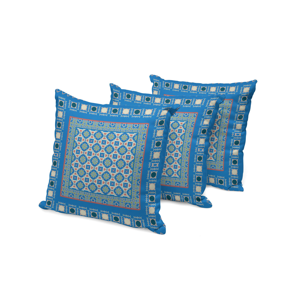 Homeroots Set Of Three 16" X 16" Blue And Pink Botanical Indoor Outdoor Throw Pillow  Polyester 535953