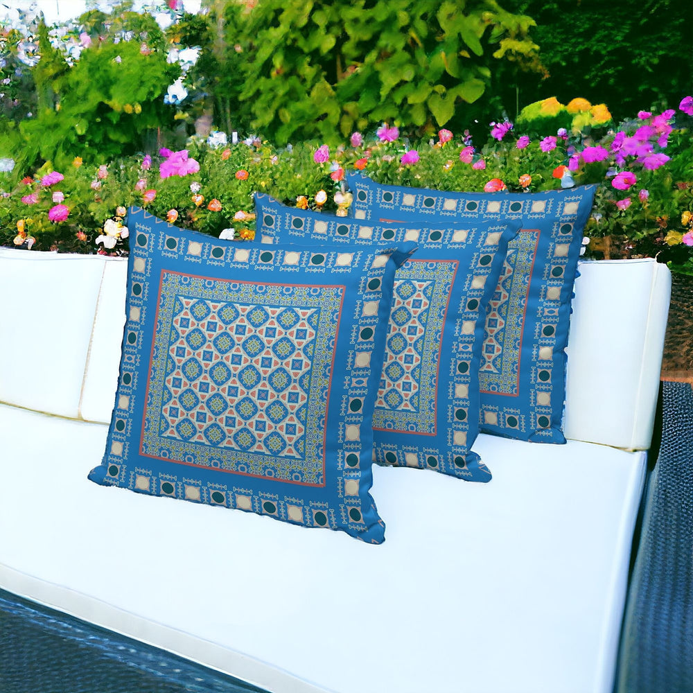 Homeroots Set Of Three 16" X 16" Blue And Pink Botanical Indoor Outdoor Throw Pillow  Polyester 535953