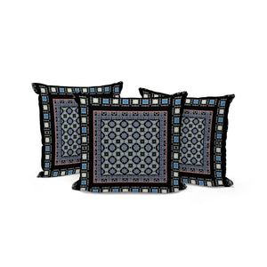 HomeRoots Set of Three Botanical Throw Pillows - 16" Black and Blue Indoor/Outdoor Cushions for Style & Comfort 535956