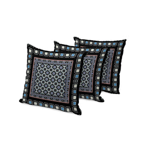 HomeRoots Set of Three Botanical Throw Pillows - 16" Black and Blue Indoor/Outdoor Cushions for Style & Comfort 535956