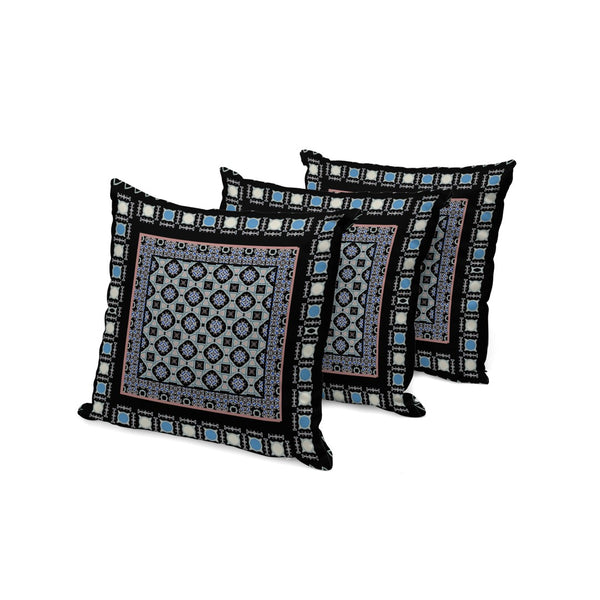 HomeRoots Set of Three Botanical Throw Pillows - 16" Black and Blue Indoor/Outdoor Cushions for Style & Comfort 535956
