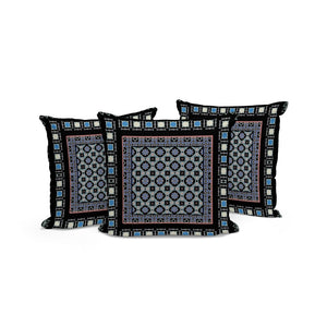 HomeRoots Set of Three Botanical Throw Pillows - 16" Black and Blue Indoor/Outdoor Cushions for Style & Comfort 535956