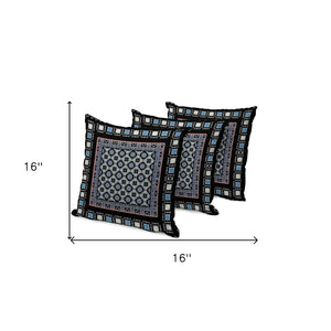 HomeRoots Set of Three Botanical Throw Pillows - 16" Black and Blue Indoor/Outdoor Cushions for Style & Comfort 535956