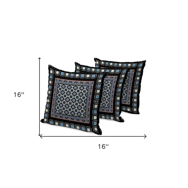 HomeRoots Set of Three Botanical Throw Pillows - 16" Black and Blue Indoor/Outdoor Cushions for Style & Comfort 535956