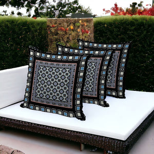 HomeRoots Set of Three Botanical Throw Pillows - 16" Black and Blue Indoor/Outdoor Cushions for Style & Comfort 535956