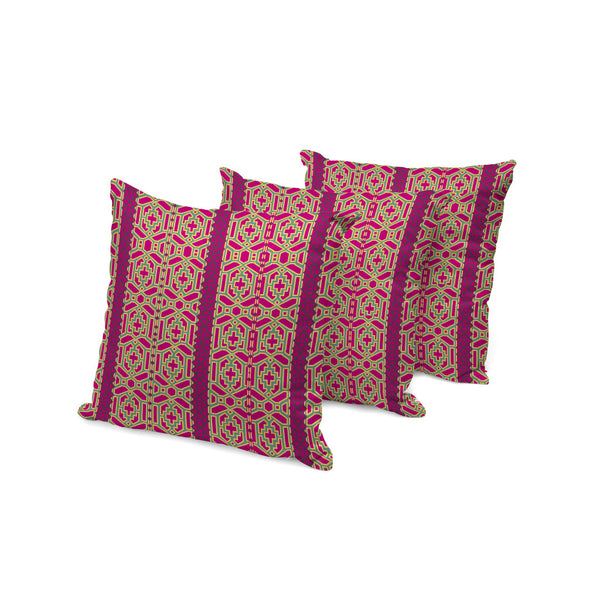 Homeroots Set Of Three 16" X 16" Pink And Green Striped Indoor Outdoor Throw Pillow  Polyester 535957