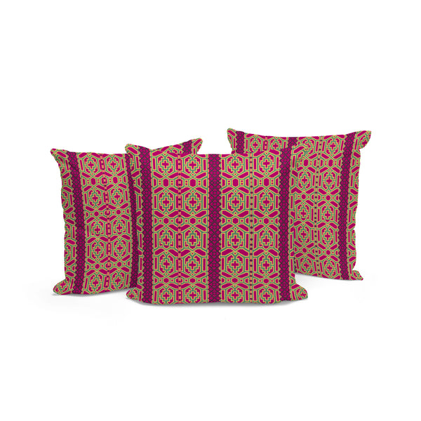 Homeroots Set Of Three 16" X 16" Pink And Green Striped Indoor Outdoor Throw Pillow  Polyester 535957