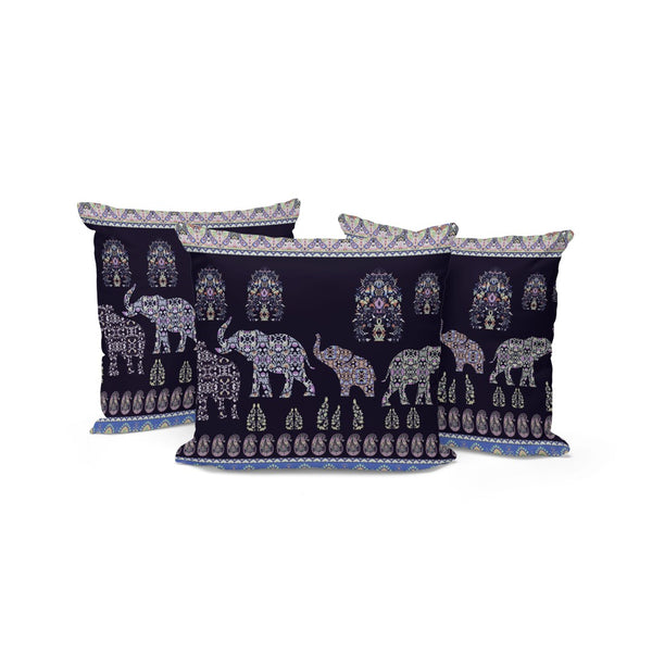 HomeRoots Set of Three 16" Blue & Purple Elephant Paisley Throw Pillows for Indoor/Outdoor Cozy Decor 535958