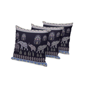 HomeRoots Set of Three 16" Blue & Purple Elephant Paisley Throw Pillows for Indoor/Outdoor Cozy Decor 535958