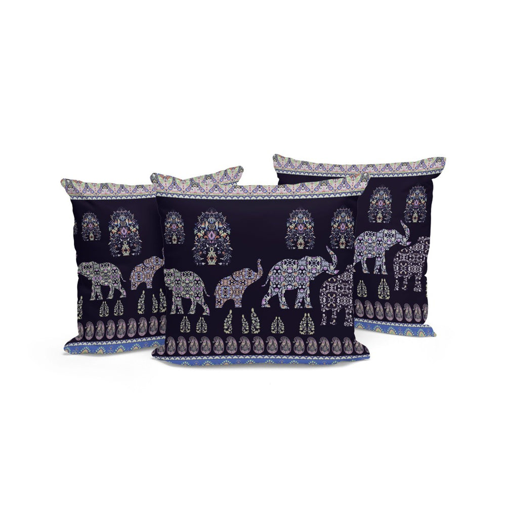 HomeRoots Set of Three 16" Blue & Purple Elephant Paisley Throw Pillows for Indoor/Outdoor Cozy Decor 535958