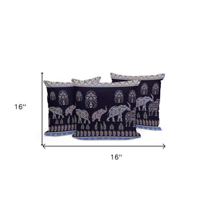 HomeRoots Set of Three 16" Blue & Purple Elephant Paisley Throw Pillows for Indoor/Outdoor Cozy Decor 535958