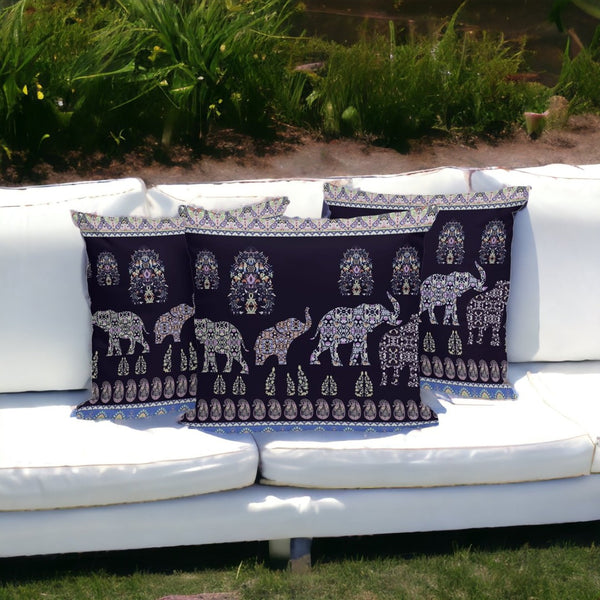 HomeRoots Set of Three 16" Blue & Purple Elephant Paisley Throw Pillows for Indoor/Outdoor Cozy Decor 535958