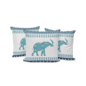 HomeRoots Set of Three 16" Blue and White Elephant Paisley Throw Pillows for Indoor & Outdoor Decor Bliss 535959