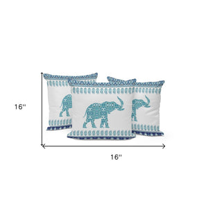 HomeRoots Set of Three 16" Blue and White Elephant Paisley Throw Pillows for Indoor & Outdoor Decor Bliss 535959