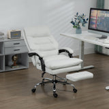 English Elm Vinsetto Microfibre Executive Massage Office Chair, Computer Desk Chair, Heated Reclining Chair With Footrest, Double-Tier Padding, Swivel Wheels, Cream White