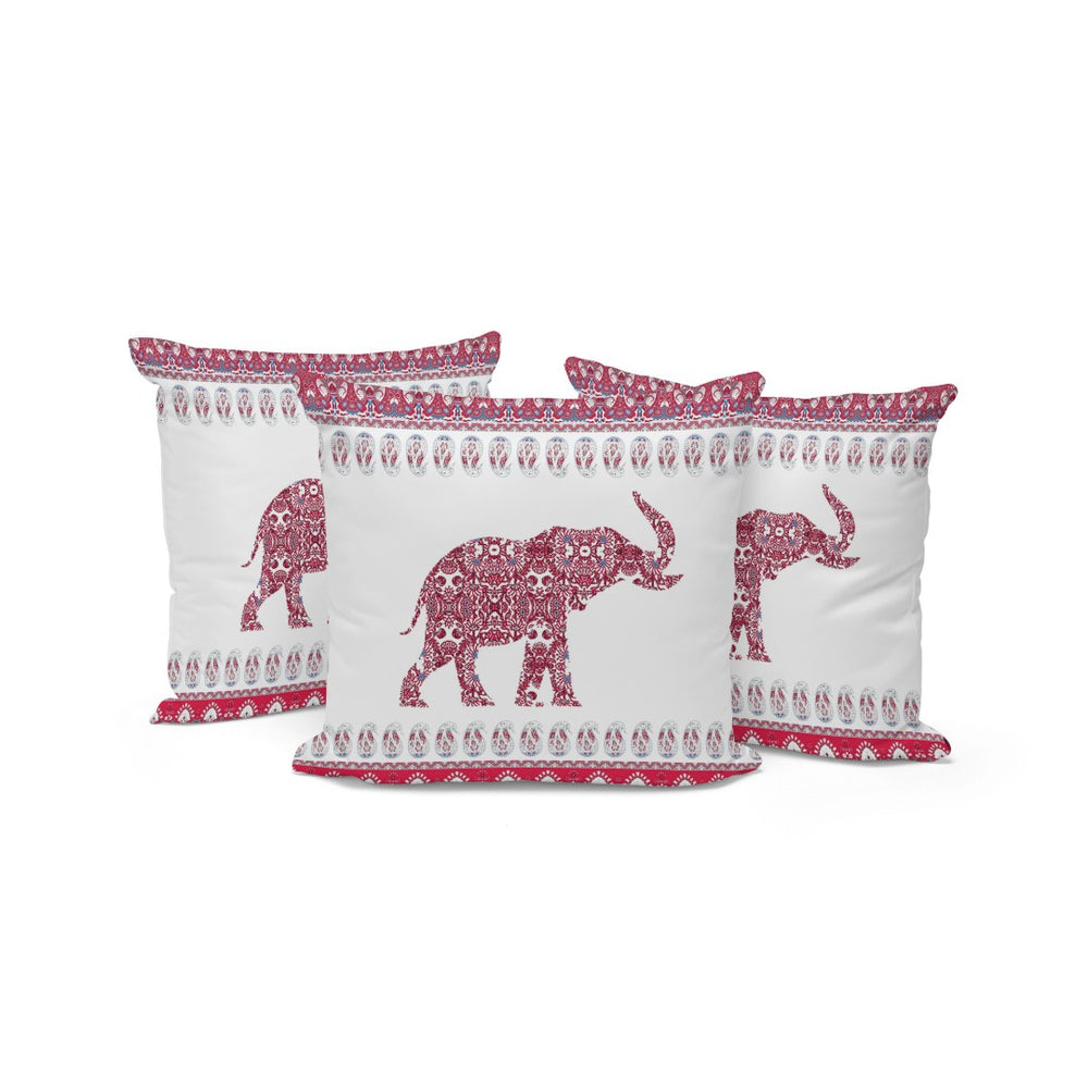 HomeRoots Set of Three 16" Red and White Elephant Paisley Throw Pillows for Indoor & Outdoor Decor Appeal 535960