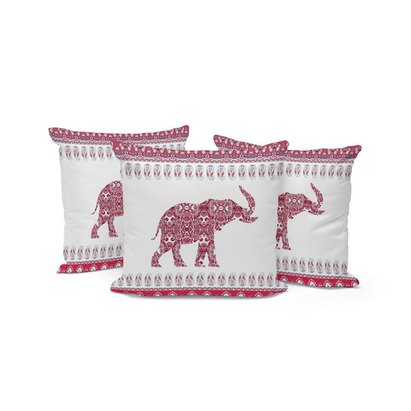 HomeRoots Set of Three 16" Red and White Elephant Paisley Throw Pillows for Indoor & Outdoor Decor Appeal 535960