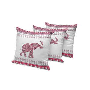 HomeRoots Set of Three 16" Red and White Elephant Paisley Throw Pillows for Indoor & Outdoor Decor Appeal 535960