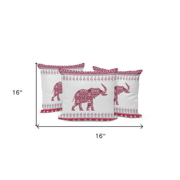 HomeRoots Set of Three 16" Red and White Elephant Paisley Throw Pillows for Indoor & Outdoor Decor Appeal 535960