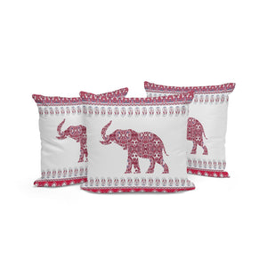 HomeRoots Set of Three 16" Red and White Elephant Paisley Throw Pillows for Indoor & Outdoor Decor Appeal 535960