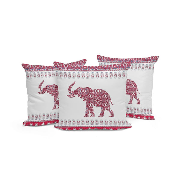 HomeRoots Set of Three 16" Red and White Elephant Paisley Throw Pillows for Indoor & Outdoor Decor Appeal 535960