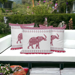 HomeRoots Set of Three 16" Red and White Elephant Paisley Throw Pillows for Indoor & Outdoor Decor Appeal 535960