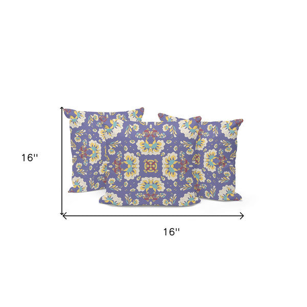 Homeroots Set Of Three Purple And White Botanical Indoor Outdoor Throw Pillow  Polyester 535962