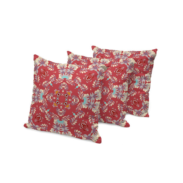 HomeRoots Set of Three 16" X 16" Red and Ivory Geometric Throw Pillows for Indoor & Outdoor Style Boost 535964