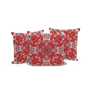 HomeRoots Set of Three 16" X 16" Red and Ivory Geometric Throw Pillows for Indoor & Outdoor Style Boost 535964