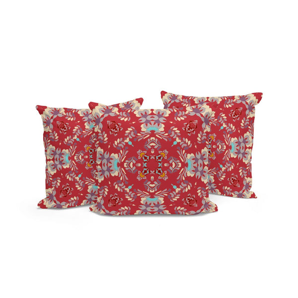 HomeRoots Set of Three 16" X 16" Red and Ivory Geometric Throw Pillows for Indoor & Outdoor Style Boost 535964