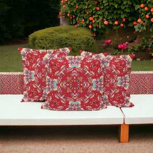 HomeRoots Set of Three 16" X 16" Red and Ivory Geometric Throw Pillows for Indoor & Outdoor Style Boost 535964