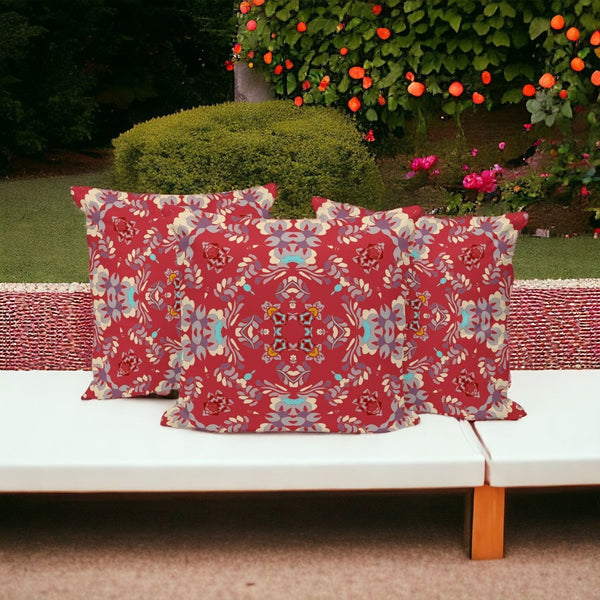 HomeRoots Set of Three 16" X 16" Red and Ivory Geometric Throw Pillows for Indoor & Outdoor Style Boost 535964
