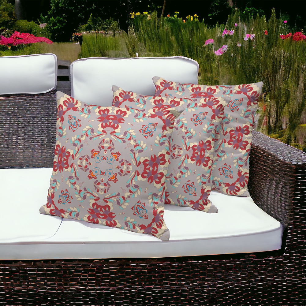 Homeroots Set Of Three 16" X 16" Purple And Ivory Geometric Indoor Outdoor Throw Pillow  Polyester 535965