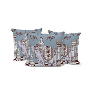 Homeroots Set Of Three 16" X 16" Blue And Brown Elephant Indoor Outdoor Throw Pillow  Polyester 535966