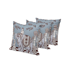 Homeroots Set Of Three 16" X 16" Blue And Brown Elephant Indoor Outdoor Throw Pillow  Polyester 535966