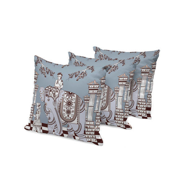 Homeroots Set Of Three 16" X 16" Blue And Brown Elephant Indoor Outdoor Throw Pillow  Polyester 535966