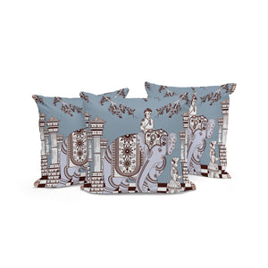 Homeroots Set Of Three 16" X 16" Blue And Brown Elephant Indoor Outdoor Throw Pillow  Polyester 535966
