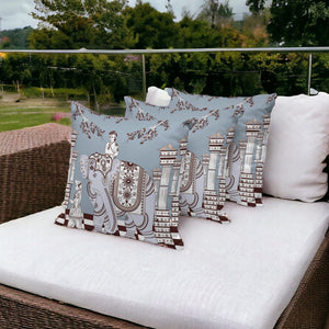 Homeroots Set Of Three 16" X 16" Blue And Brown Elephant Indoor Outdoor Throw Pillow  Polyester 535966