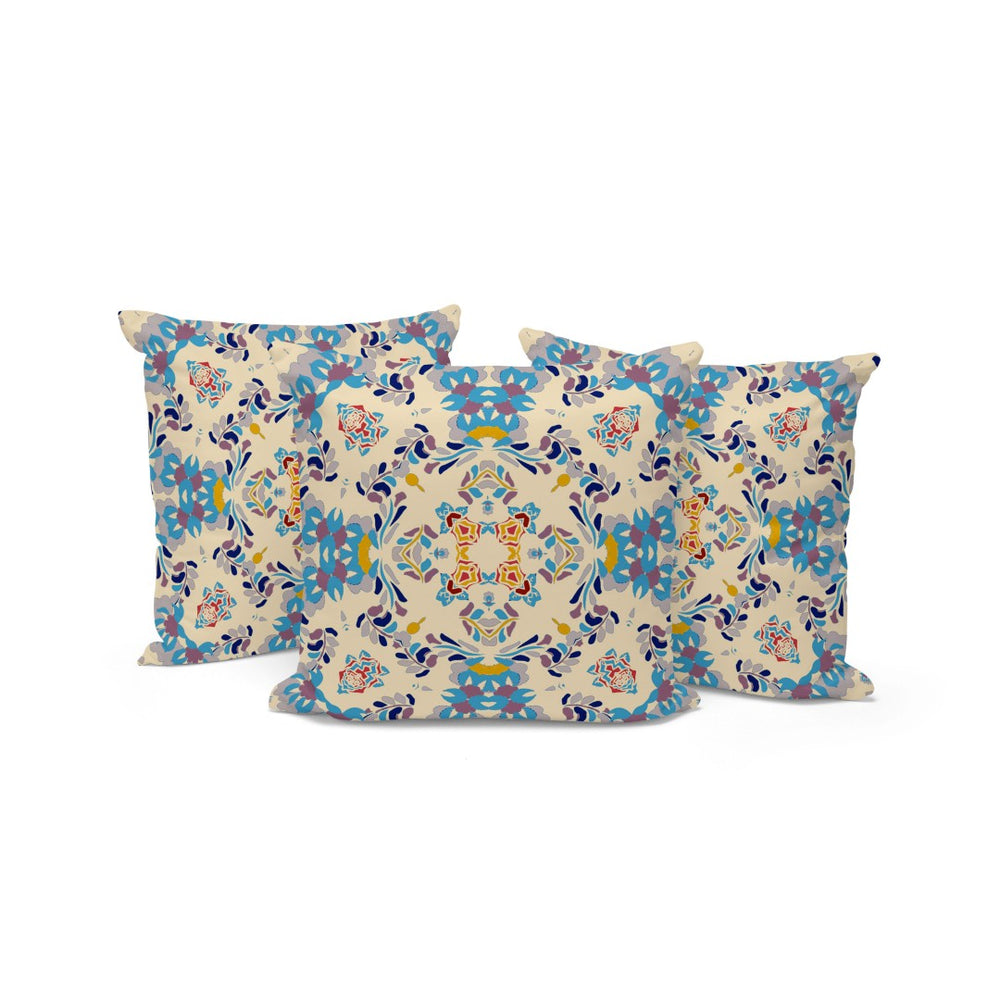 HomeRoots Set of Three 16" Blue and Off-White Geometric Throw Pillows for Indoor & Outdoor Comfort & Style 535967