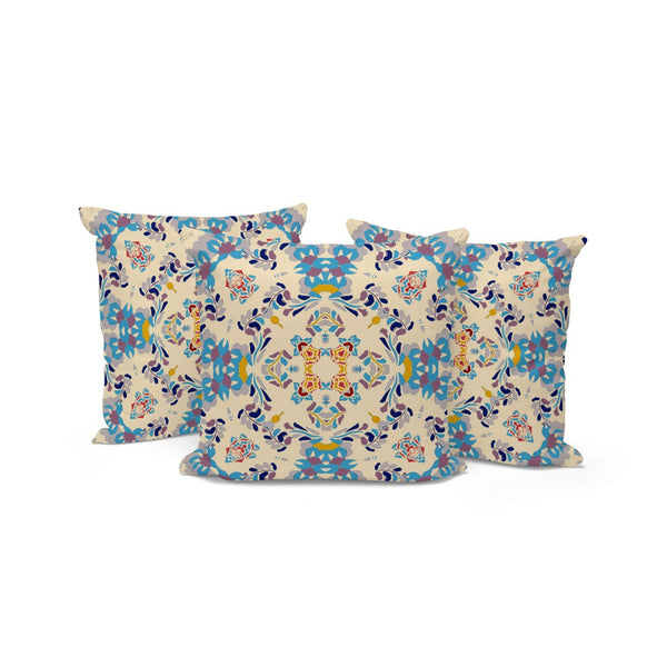 HomeRoots Set of Three 16" Blue and Off-White Geometric Throw Pillows for Indoor & Outdoor Comfort & Style 535967