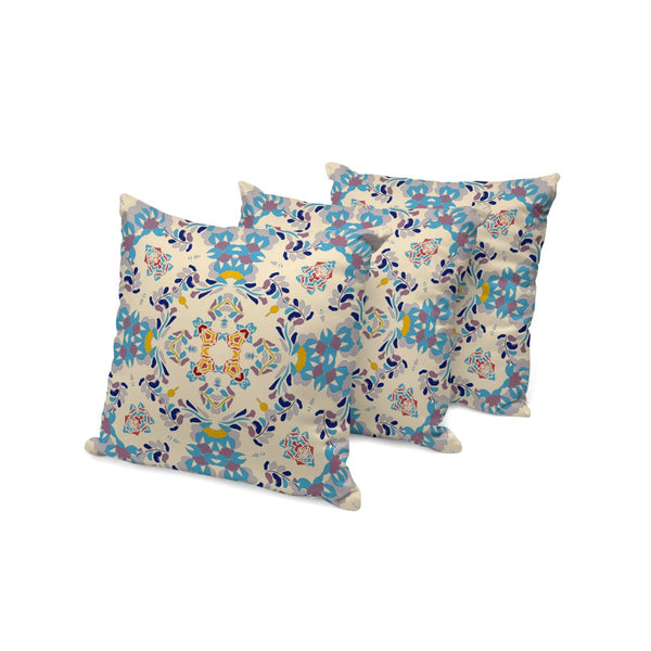 HomeRoots Set of Three 16" Blue and Off-White Geometric Throw Pillows for Indoor & Outdoor Comfort & Style 535967